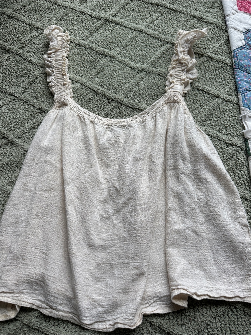 Cream Ruffled Strap Women's Tank Top